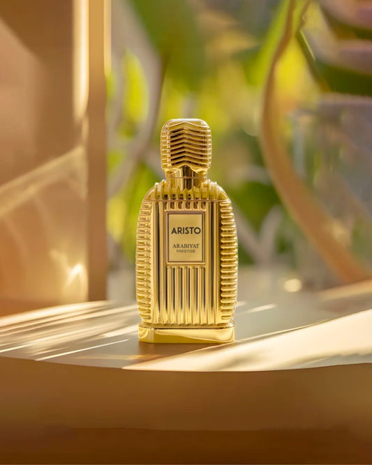 Arabiyat Prestige Aristo Eau de Parfum 100 ml bottle – fresh aromatic woody fragrance with bergamot, lavender, cedarwood, and musky vetiver base