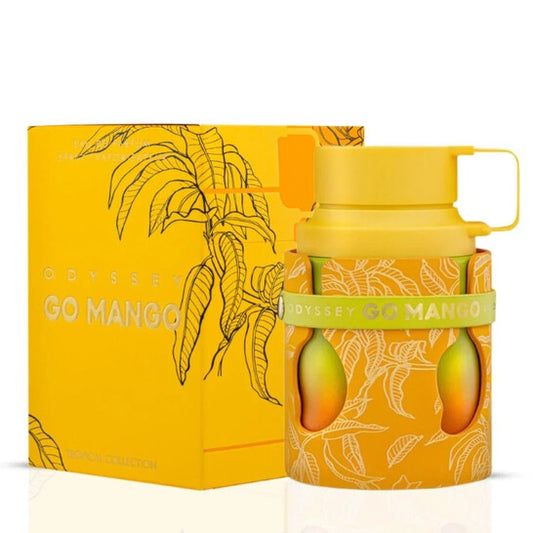 Armaf Odyssey Go Mango Eau de Parfum 100 ml bottle – juicy mango opening with citrus and smooth woody musk base