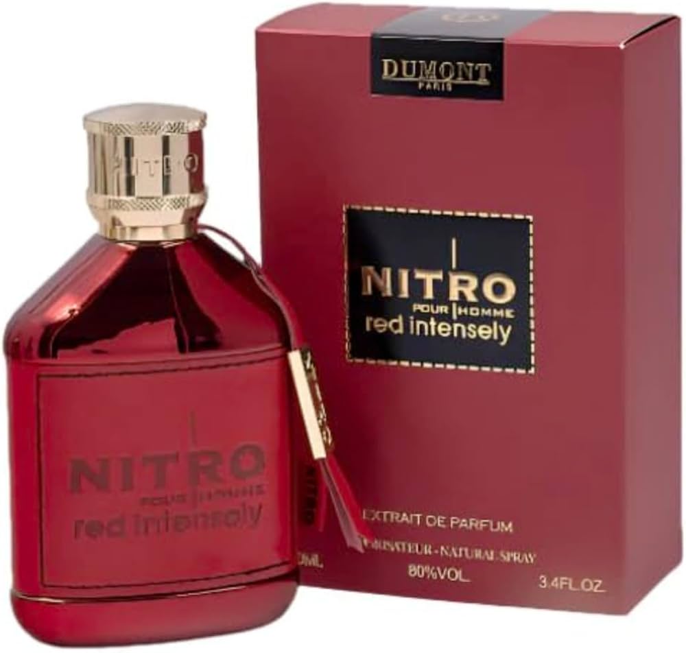 Dumont Nitro Red Intensely 100 ml (3.4 oz) bottle – iced red fruits with watermelon mint and warm amber-woody musk base.