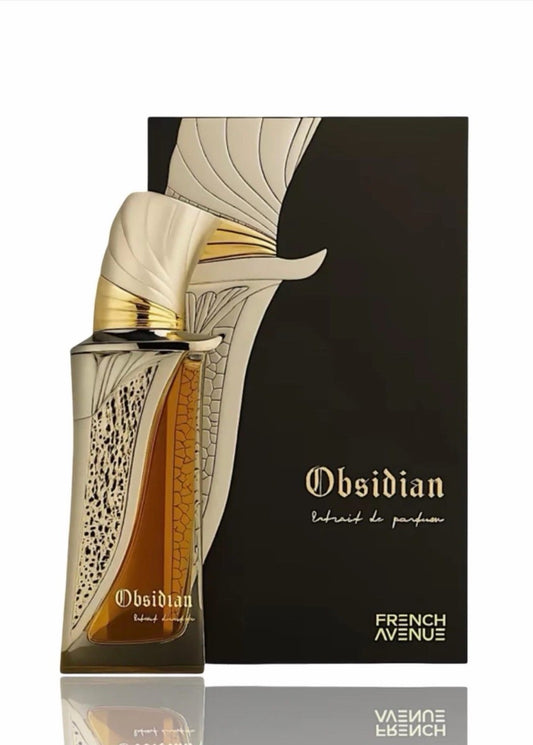French Avenue Obsidian Extrait de Parfum 100 ml bottle – citrus aldehydic opening with cognac caramel heart and amber woody base