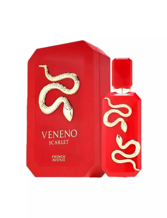 French Avenue Veneno Scarlet Eau de Parfum 100 ml bottle – juicy berry opening with floral heart and warm amber musk base