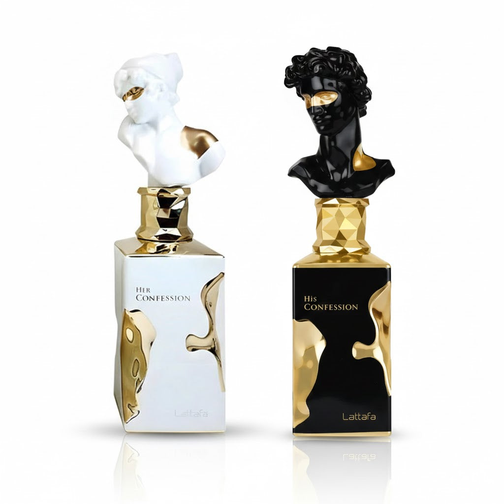 His & Hers Bundle β two full-size Lattafa perfumes featuring His Confession and Her Confession for couples and romantic gifting.