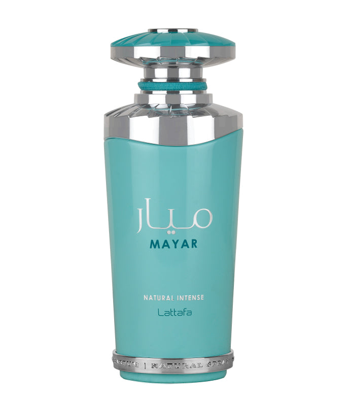 Lattafa Mayar Natural Intense 100 ml (3.4 oz) bottle – fresh green fruity fig-watermelon aura over soft woody amber musk base.
