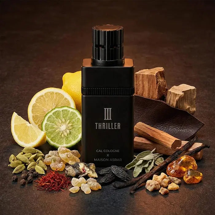 Maison Asrar III Thriller Extrait de Parfum 100 ml bottle – spicy woody fragrance with saffron, leather, incense, vanilla, and creamy amber base