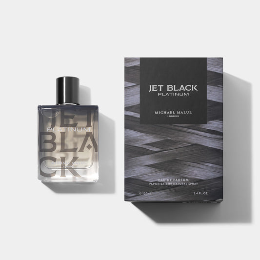 Michael Malul Jet Black Platinum Eau de Parfum 100 ml bottle – fresh citrus fragrance with aromatic spices and smooth woody amber base