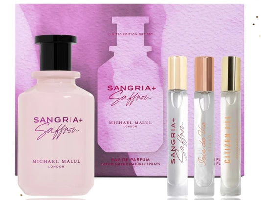 Michael Malul Sangria + Saffron Gift Set – fruity saffron fragrance set with red fruits, warm spice, and amber woody base
