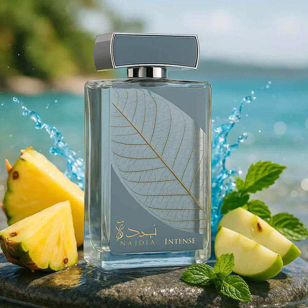Lattafa Najdia Eau de Parfum 100 ml bottle โ fresh citrus aquatic fragrance with musky woody base