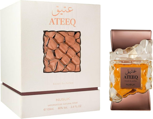 Nusuk Ateeq Eau de Parfum 100 ml bottle – warm spicy fragrance with rich amber and deep woody musky base