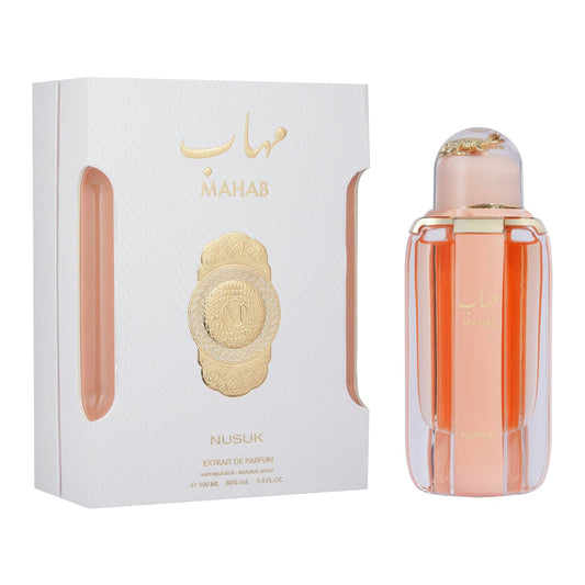 Nusuk Mahab Eau de Parfum 100 ml bottle โ warm amber fragrance with soft spices and deep woody musky base