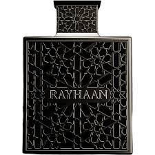 Rayhaan Menās Obsidian Eau de Parfum 100 ml (3.4 oz) bottle ā deep smoky mineral woody menās scent with amber musk base.