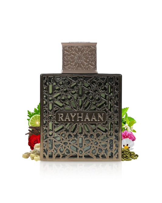 Rayhaan Terra Eau de Parfum 100 ml (3.4 oz) bottle – earthy fresh green with deep vetiver and smooth woody musk base.