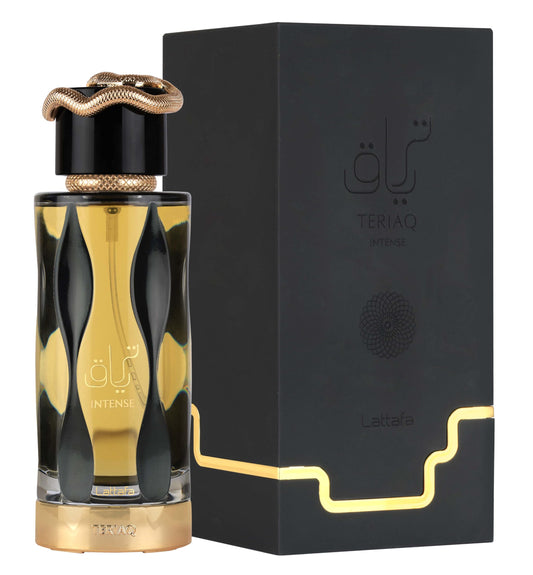 Lattafa Teriaq Intense Eau de Parfum 100 ml bottle – intense honey tobacco fragrance with vanilla and warm amber woody base