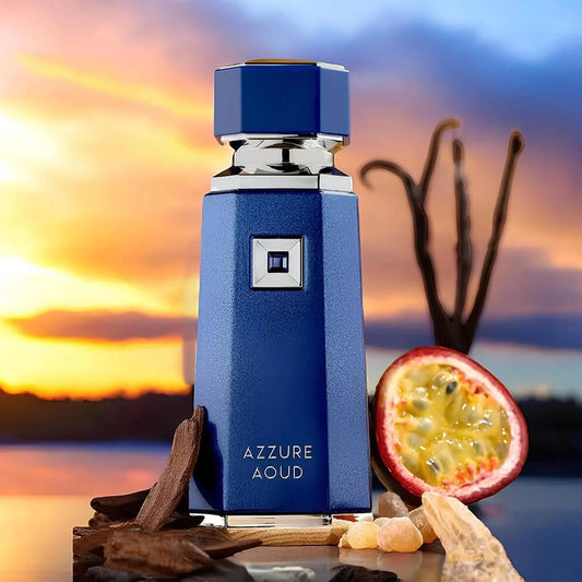 French Avenue Azzure Aoud Eau de Parfum 100 ml bottle – woody oud amber fragrance with warm spices, patchouli, musk, and creamy woody base