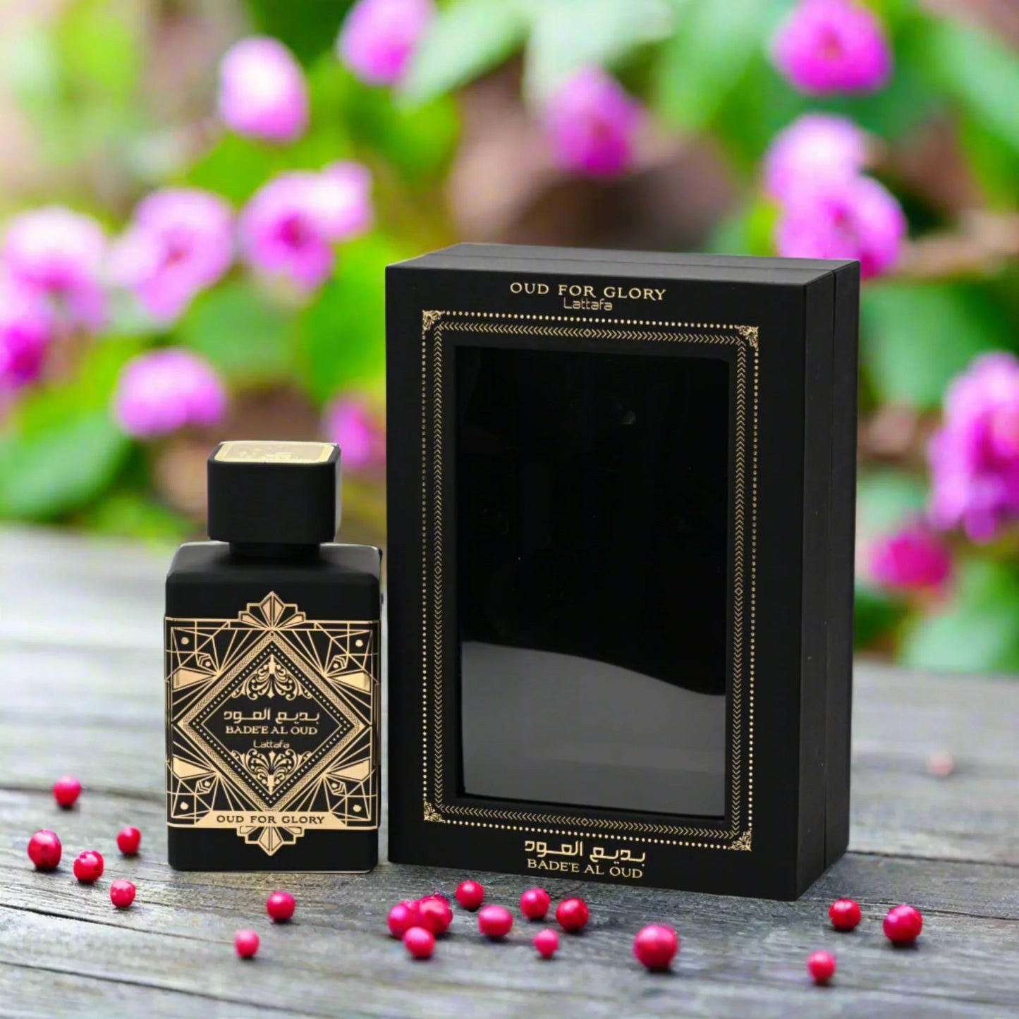 Lattafa Bade’e Al Oud Oud for Glory Eau de Parfum 100 ml bottle – spicy oud fragrance with saffron, patchouli, and warm musky base