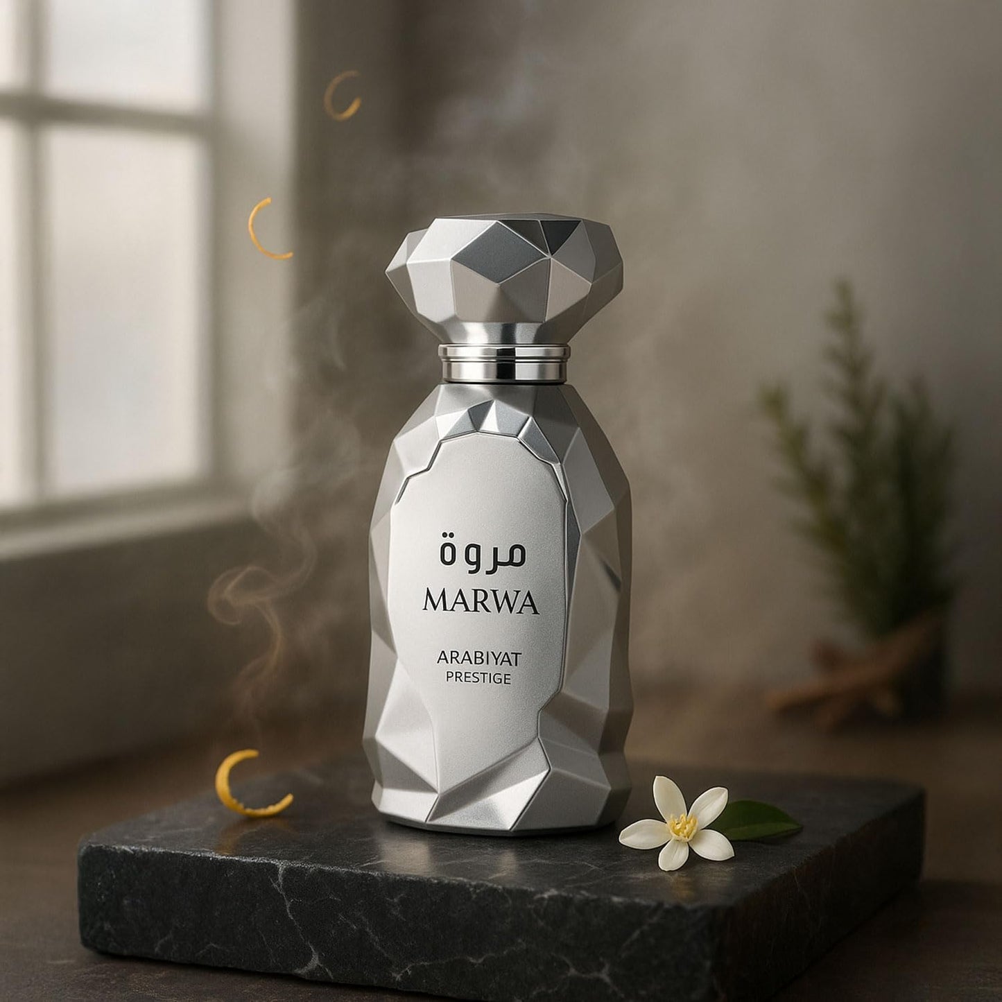 Arabiyat Prestige Marwa 100 ml men’s Eau de Parfum – citrus aromatic top with neroli, ginger, cinnamon and warm amber-woody base.