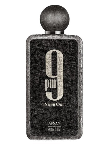 Afnan 9PM Night Out Extrait de Parfum 100 ml bottle – sweet vanilla amber base with bold fruity spiced opening designed for nighttime wear