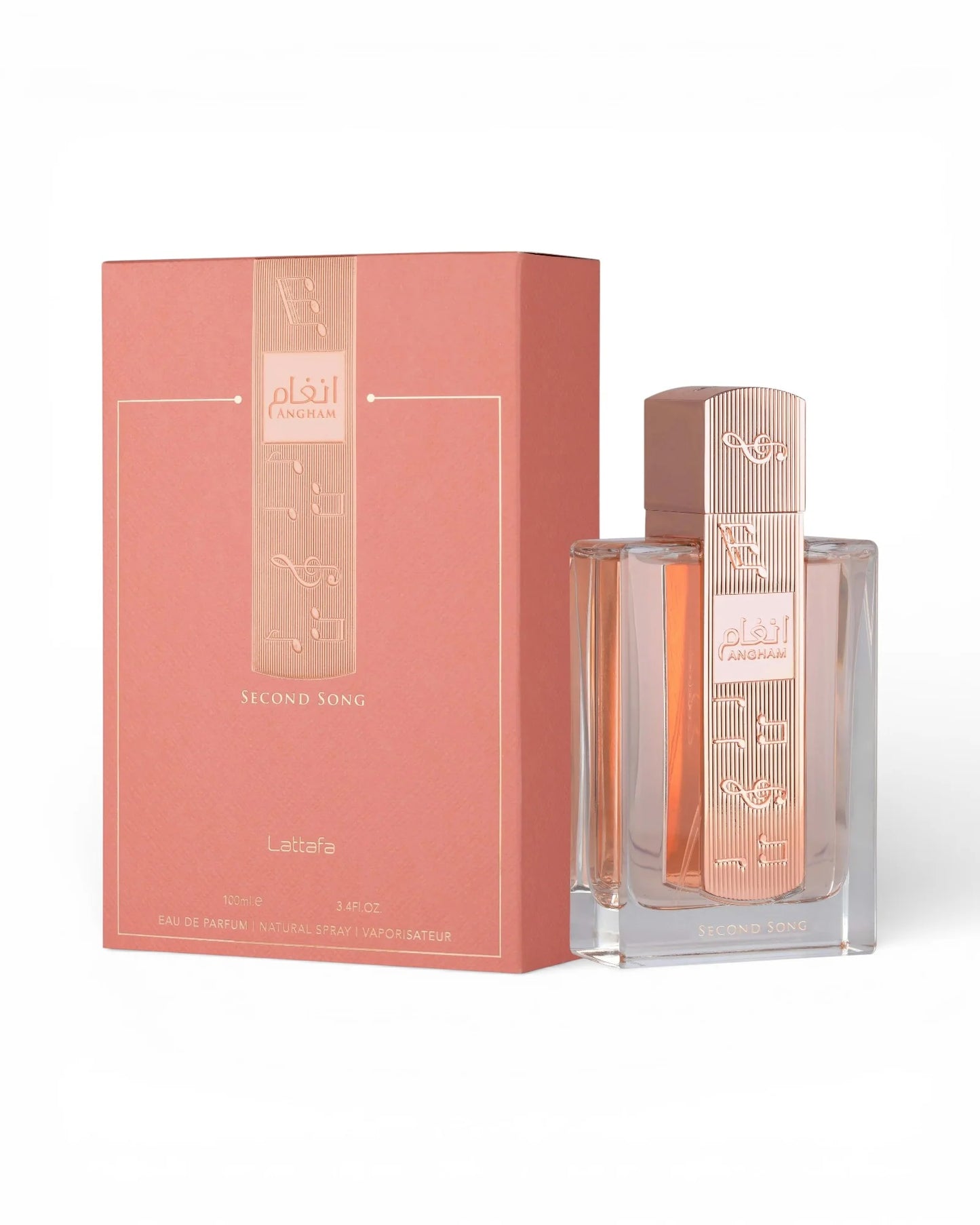 Lattafa Angham Second Song Eau de Parfum 100 ml bottle – soft sweet floral fragrance with warm amber musky base