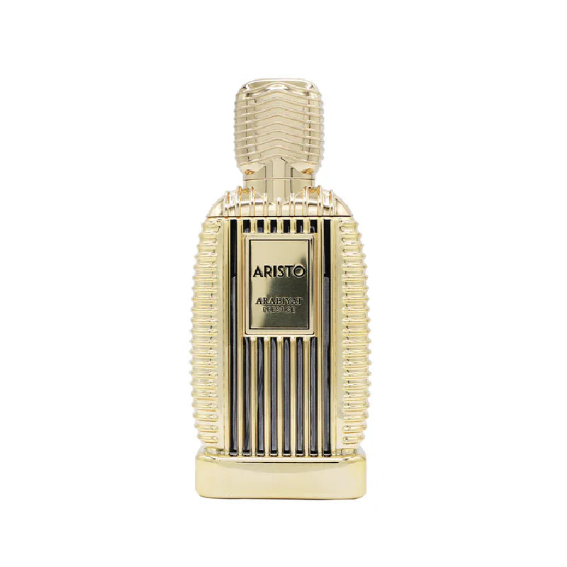 Arabiyat Prestige Aristo Eau de Parfum 100 ml bottle – fresh aromatic woody fragrance with bergamot, lavender, cedarwood, and musky vetiver base