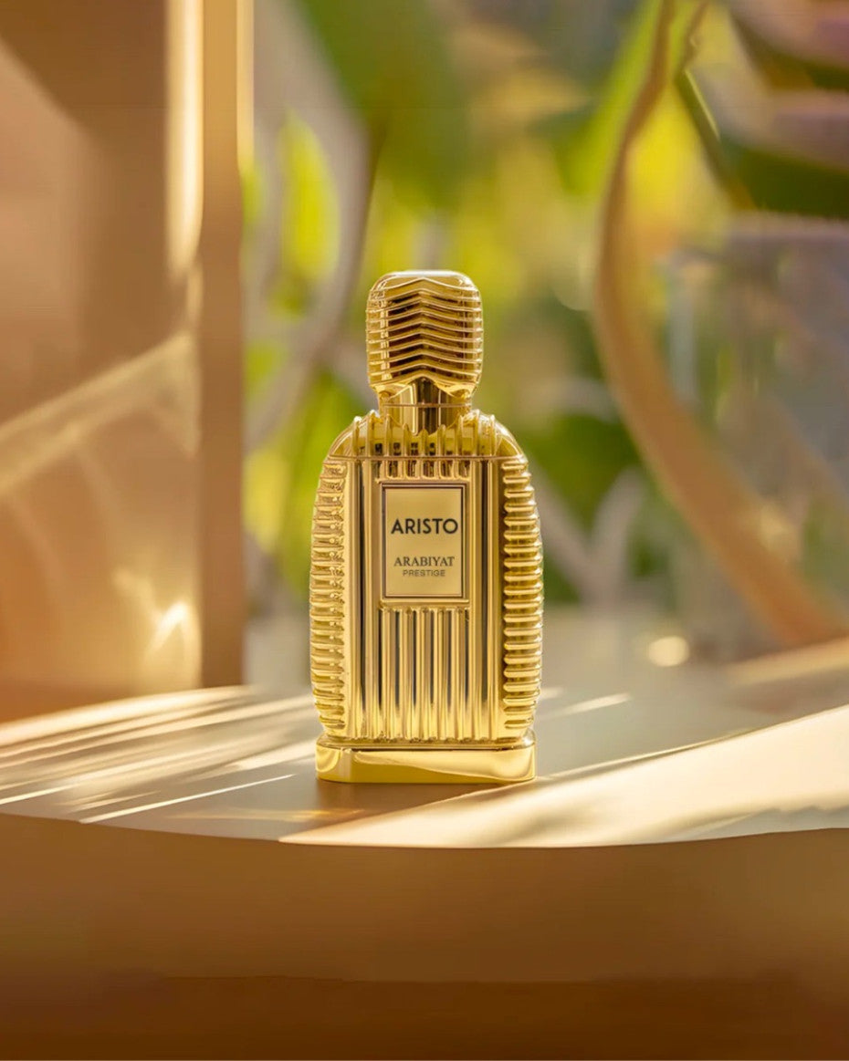 Arabiyat Prestige Aristo Eau de Parfum 100 ml bottle – fresh aromatic woody fragrance with bergamot, lavender, cedarwood, and musky vetiver base