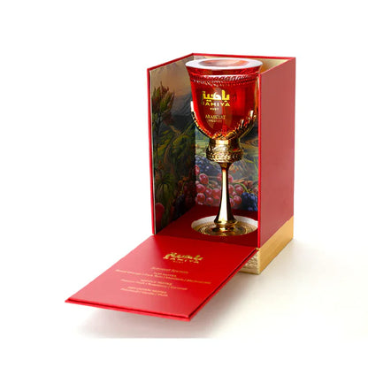 Arabiyat Prestige Bahiya Ruby Eau de Parfum 100 ml bottle – fruity gourmand fragrance with red berries, pear, vanilla, praline, and soft musky base