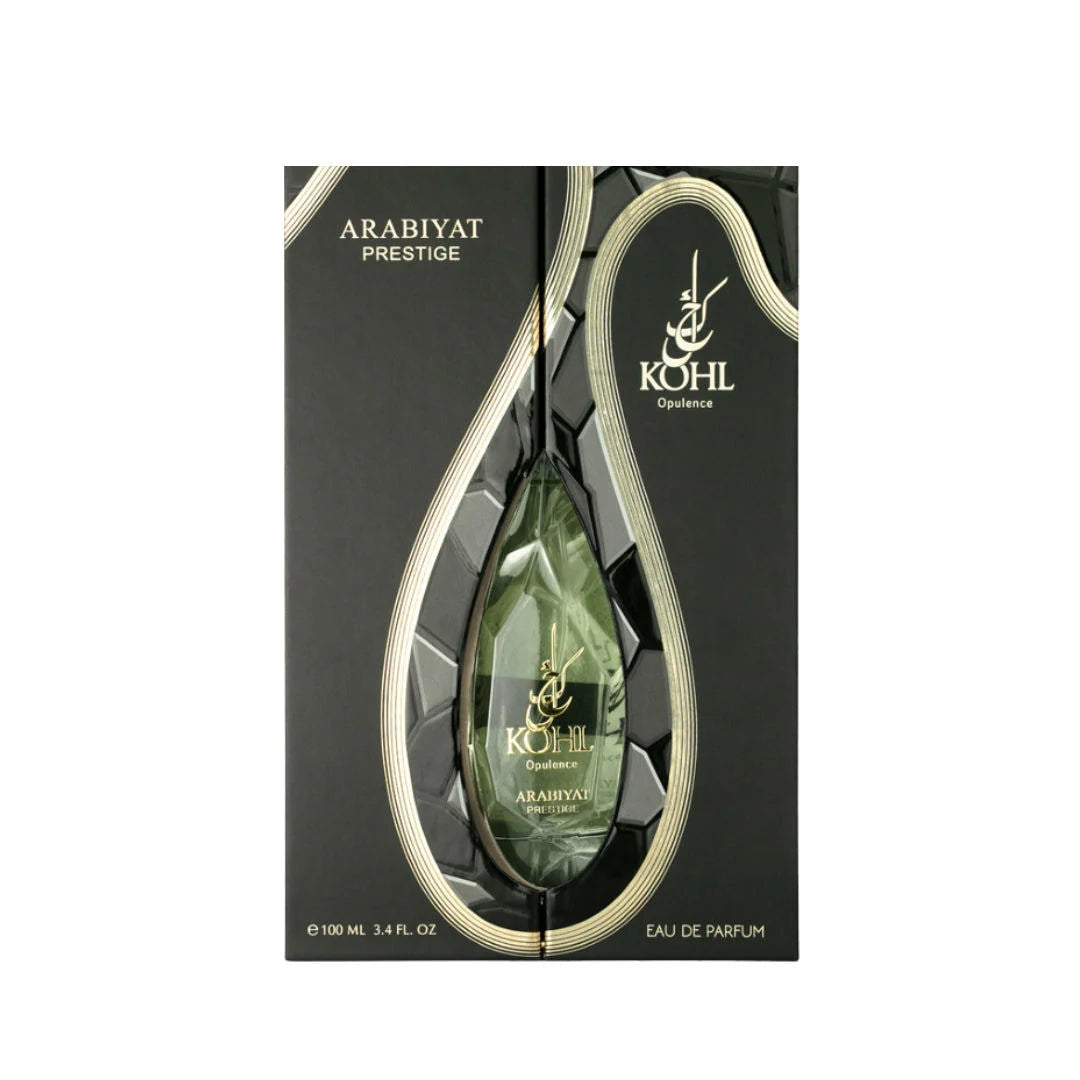 Arabiyat Prestige Kohl Opulence Eau de Parfum 100 ml bottle – fruity floral amber fragrance with pear, jasmine, vanilla, and musky amber base
