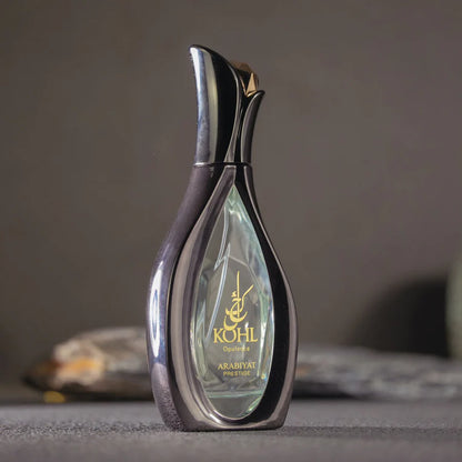 Arabiyat Prestige Kohl Opulence Eau de Parfum 100 ml bottle – fruity floral amber fragrance with pear, jasmine, vanilla, and musky amber base