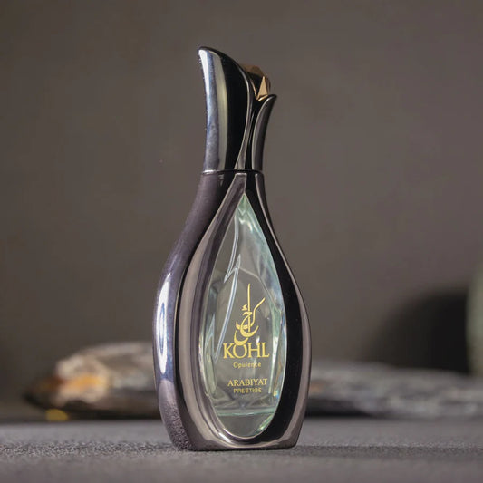 Arabiyat Prestige Kohl Opulence Eau de Parfum 100 ml bottle – fruity floral amber fragrance with pear, jasmine, vanilla, and musky amber base