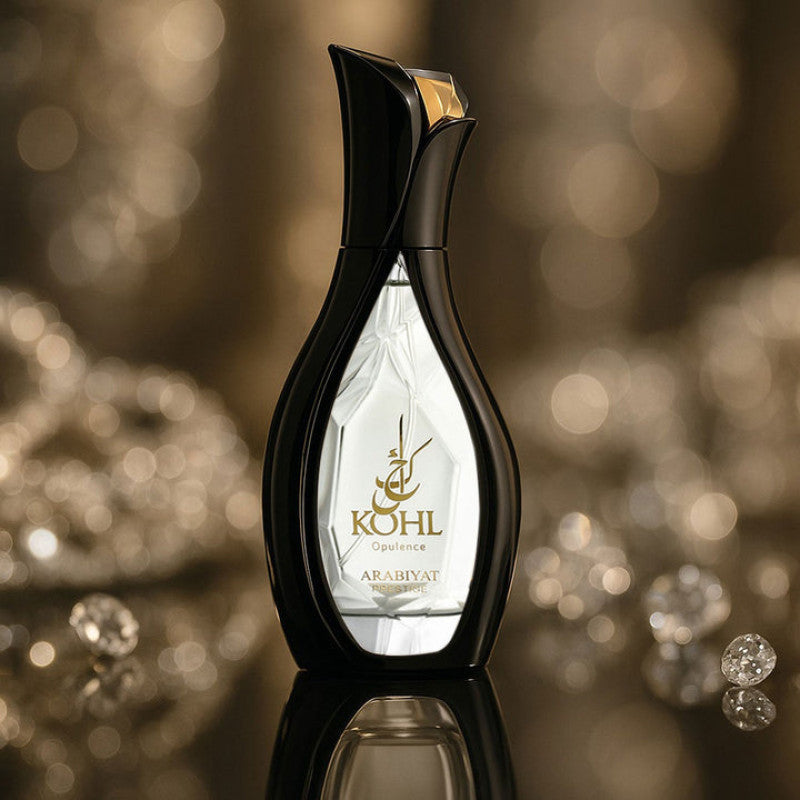 Arabiyat Prestige Kohl Opulence Eau de Parfum 100 ml bottle – fruity floral amber fragrance with pear, jasmine, vanilla, and musky amber base