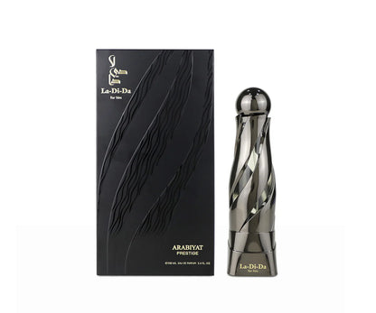 Arabiyat Prestige La Di Da For Him 100 ml bottle – citrus aromatic top with woody amber-musk base.
