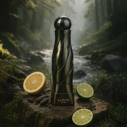 Arabiyat Prestige La Di Da For Him 100 ml bottle – citrus aromatic top with woody amber-musk base.