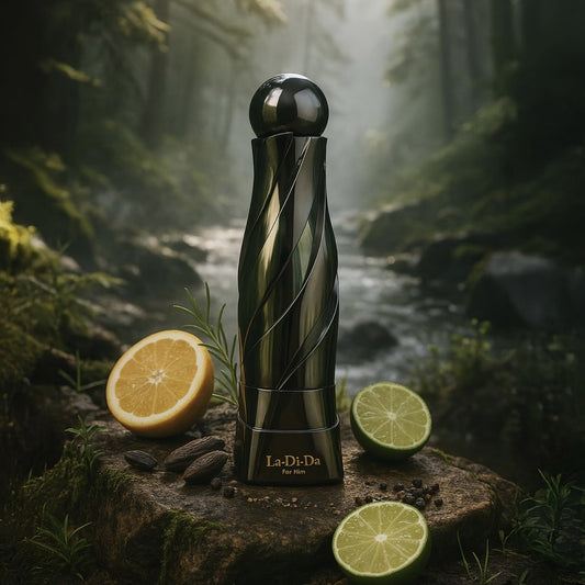 Arabiyat Prestige La Di Da For Him 100 ml bottle – citrus aromatic top with woody amber-musk base.