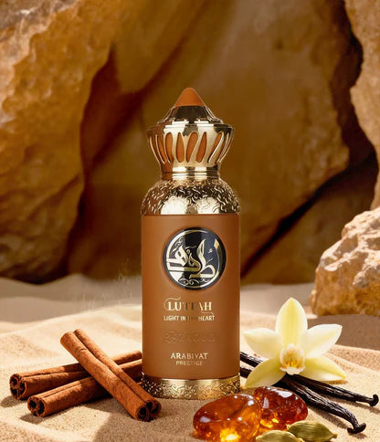 Arabiyat Prestige Lutfah Light in the Heart Eau de Parfum 80 ml bottle – fresh aromatic fragrance with warm amber and smooth woody base