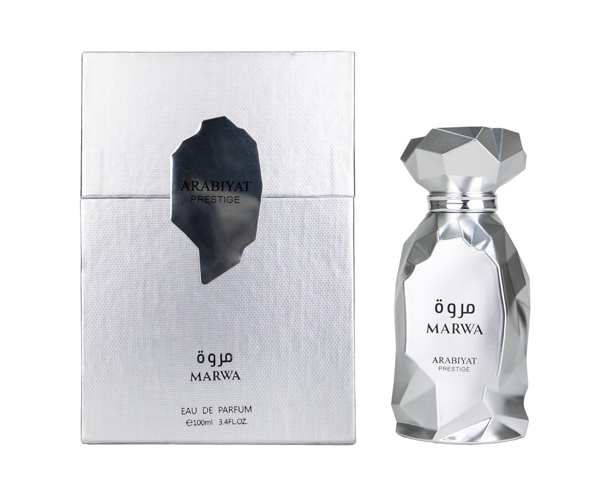Arabiyat Prestige Marwa 100 ml men’s Eau de Parfum – citrus aromatic top with neroli, ginger, cinnamon and warm amber-woody base.