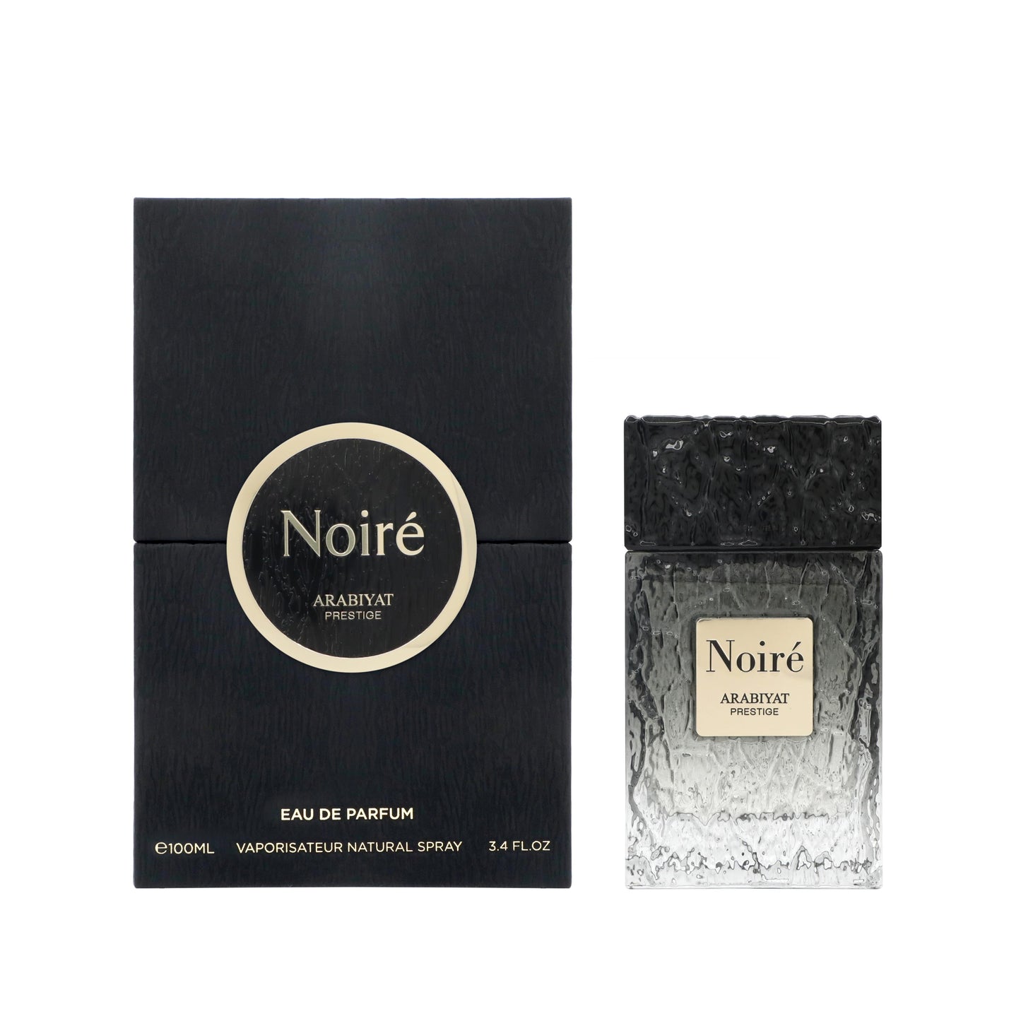 Arabiyat Prestige Noire Eau de Parfum 100 ml bottle – warm spicy woody fragrance with oud, amber, vanilla, and smoky musky base