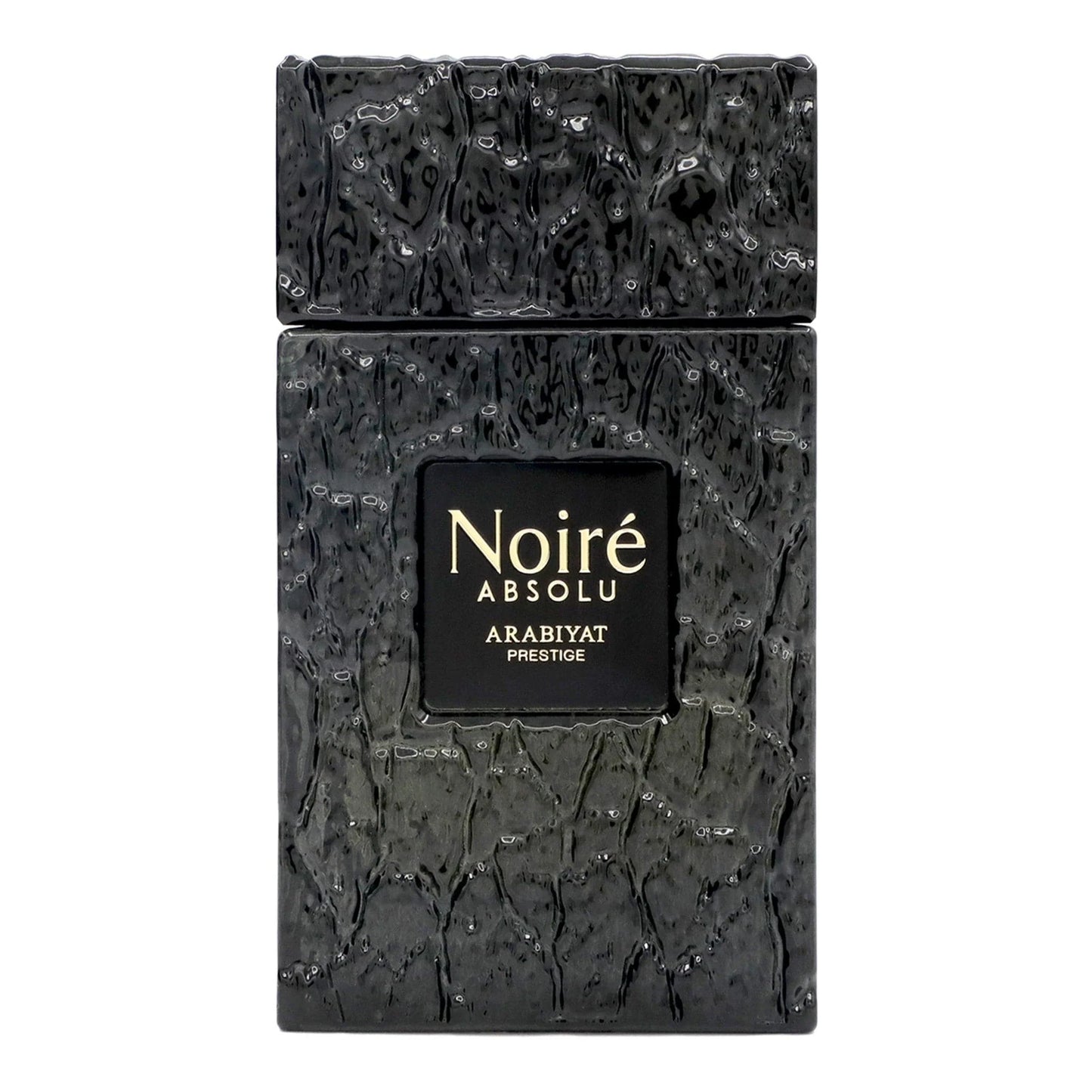 Arabiyat Prestige Noire Absolu Eau de Parfum 100 ml bottle – leather woody fragrance with raspberry, bergamot, cedarwood, and vetiver base