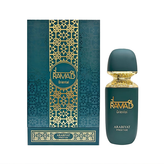Arabiyat Prestige Ramad Oriental Eau de Parfum 100 ml bottle – warm spicy oriental fragrance with smoky amber and woody musk base