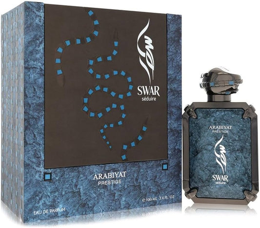 Arabiyat Prestige Swar Seduire Eau de Parfum 100 ml bottle – spicy date opening with amber leather heart and oud vanilla base