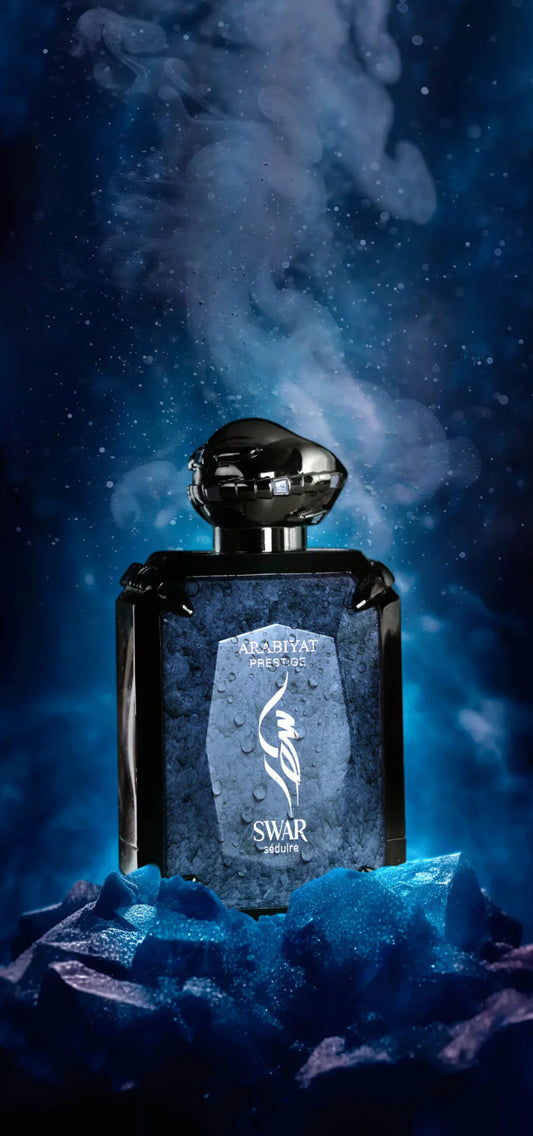 Arabiyat Prestige Swar Seduire Eau de Parfum 100 ml bottle – spicy date opening with amber leather heart and oud vanilla base