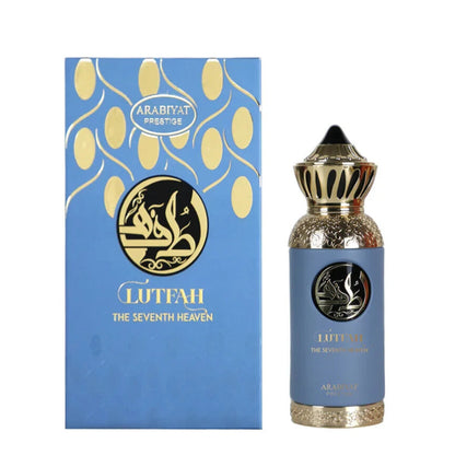 Perfume bottle and packaging with 'Lutfah' branding on a white background