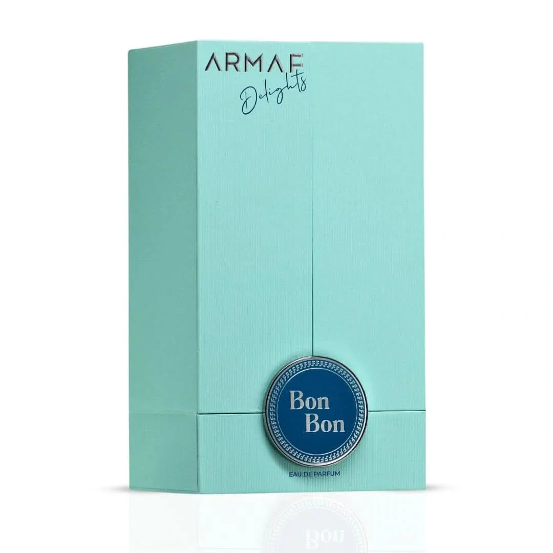 Armaf Bon Bon Eau de Parfum 100 ml bottle – fruity floral gourmand fragrance with mandarin, green apple, apricot, sandalwood, and velvet musk base
