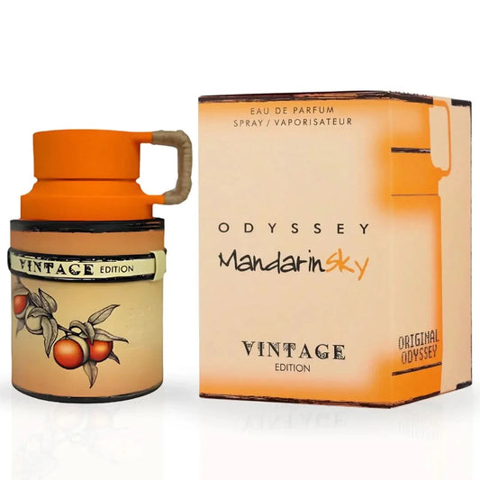 Armaf Odyssey Mandarin Sky Vintage Eau de Parfum 100 ml bottle – mandarin citrus fragrance with caramel tonka and warm amber woody base