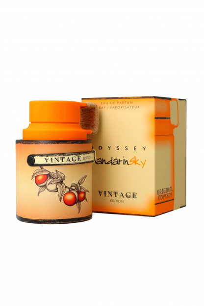 Armaf Odyssey Mandarin Sky Vintage Eau de Parfum 100 ml bottle – mandarin citrus fragrance with caramel tonka and warm amber woody base