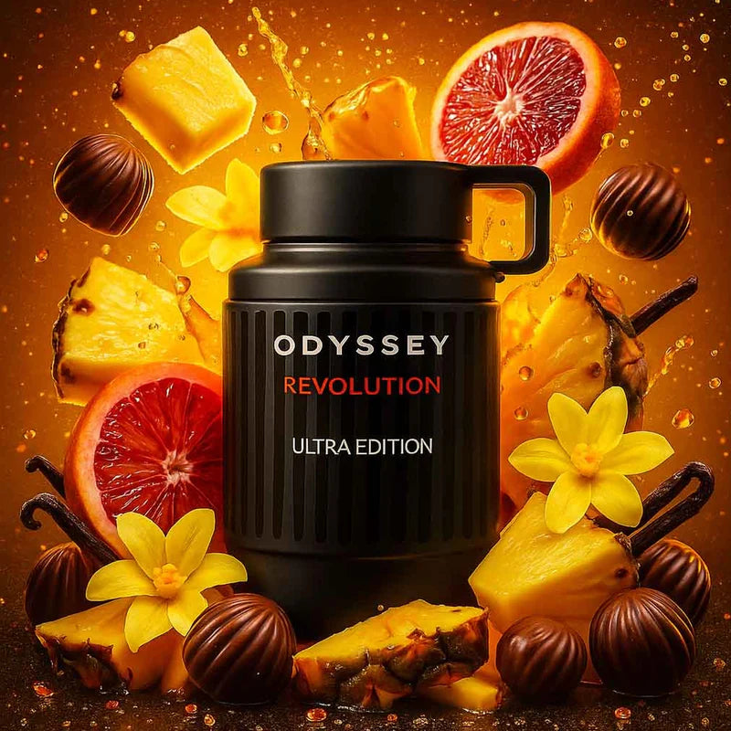 Armaf Odyssey Revolution Eau de Parfum 100 ml bottle – fresh citrus and spice opening with woody amber musk base