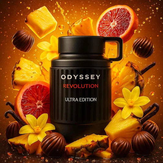 Armaf Odyssey Revolution Eau de Parfum 100 ml bottle – fresh citrus and spice opening with woody amber musk base