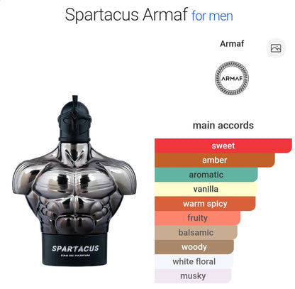 Armaf Spartacus Eau de Parfum 100 ml bottle – sweet spicy gourmand fragrance with vanilla praline and warm amber woody base