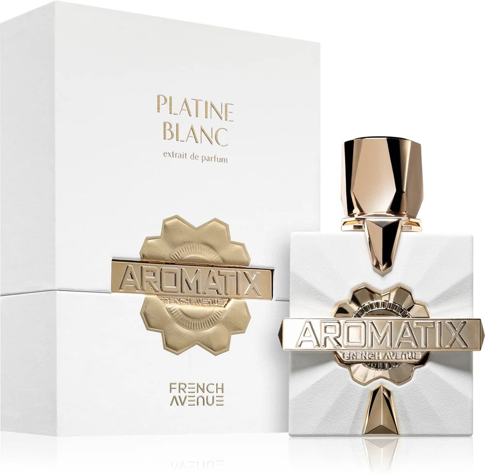 Aromatix x French Avenue Platine Blanc Eau de Parfum 100 ml bottle – lime citrus and mint opening with aromatic herbs and woody musk base