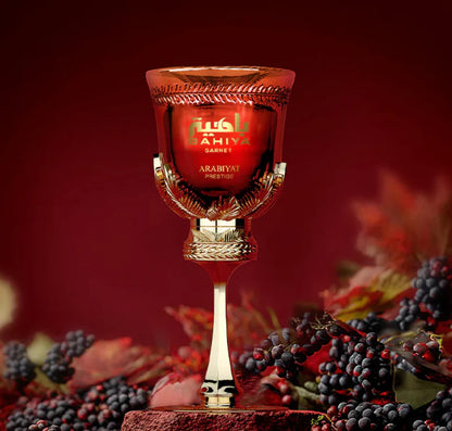 Arabiyat Prestige Bahiya Garnet 100 ml bottle – fruity floral fragrance with warm amber vanilla musk base.