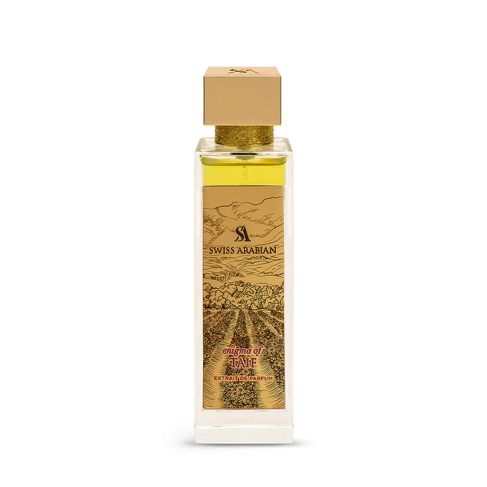 Swiss Arabian Enigma of Taif Extrait de Parfum 100 ml bottle – spicy plum opening with Taif rose heart and deep amber woody base