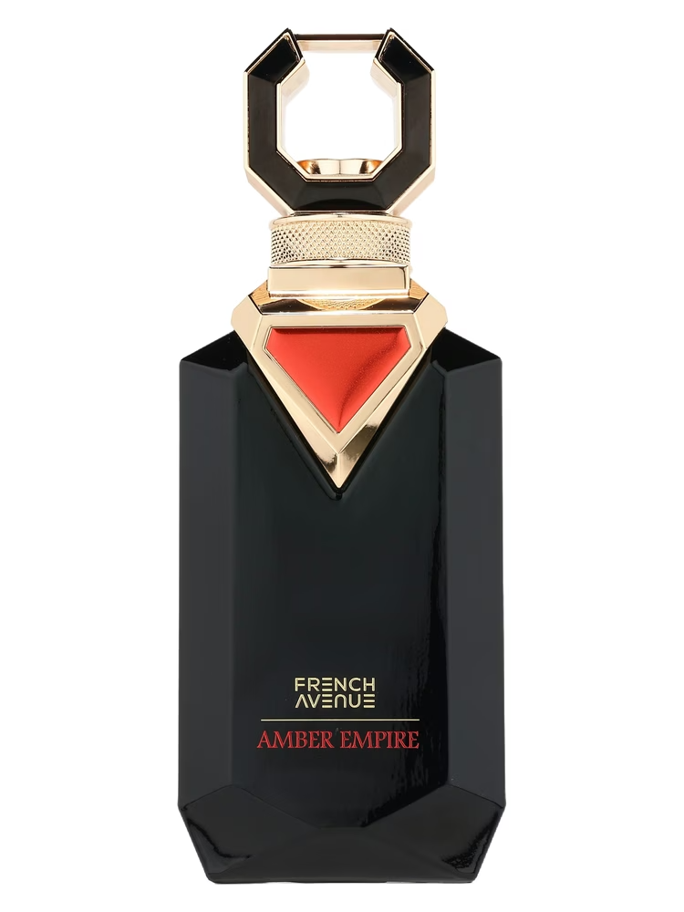 French Avenue Amber Empire Eau de Parfum 100 ml bottle – warm amber vanilla opening with cedarwood heart and tonka musk base