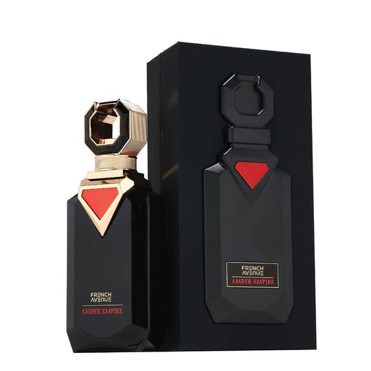 French Avenue Amber Empire Eau de Parfum 100 ml bottle – warm amber vanilla opening with cedarwood heart and tonka musk base